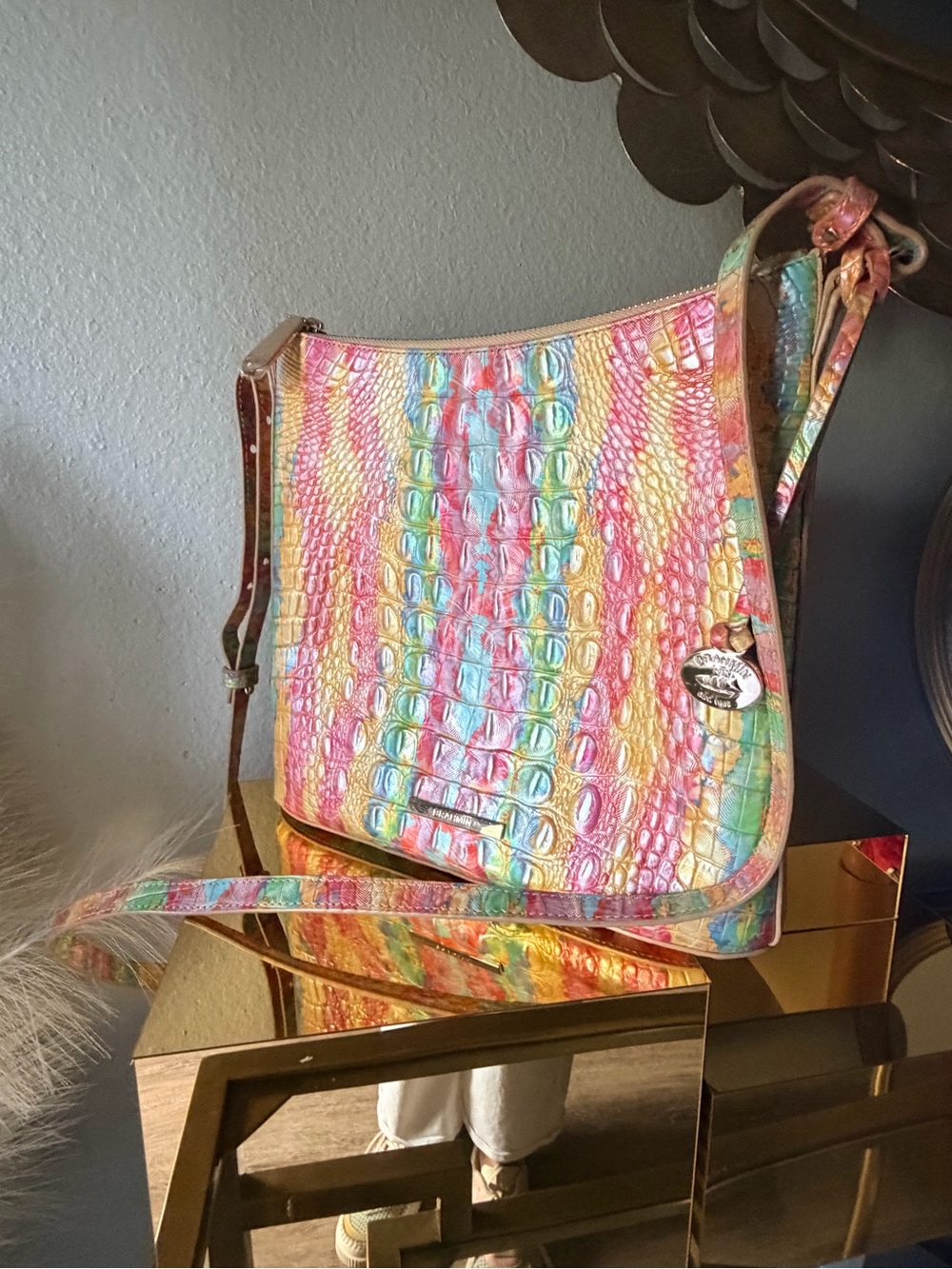 Brahmin Multicolor Croc Embossed Shoulder Crossbody Bag Leather Colorful - Picture 10 of 17